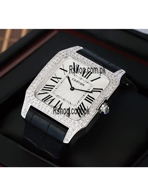 cartier santos 100 diamond price|cartier santos price guide.